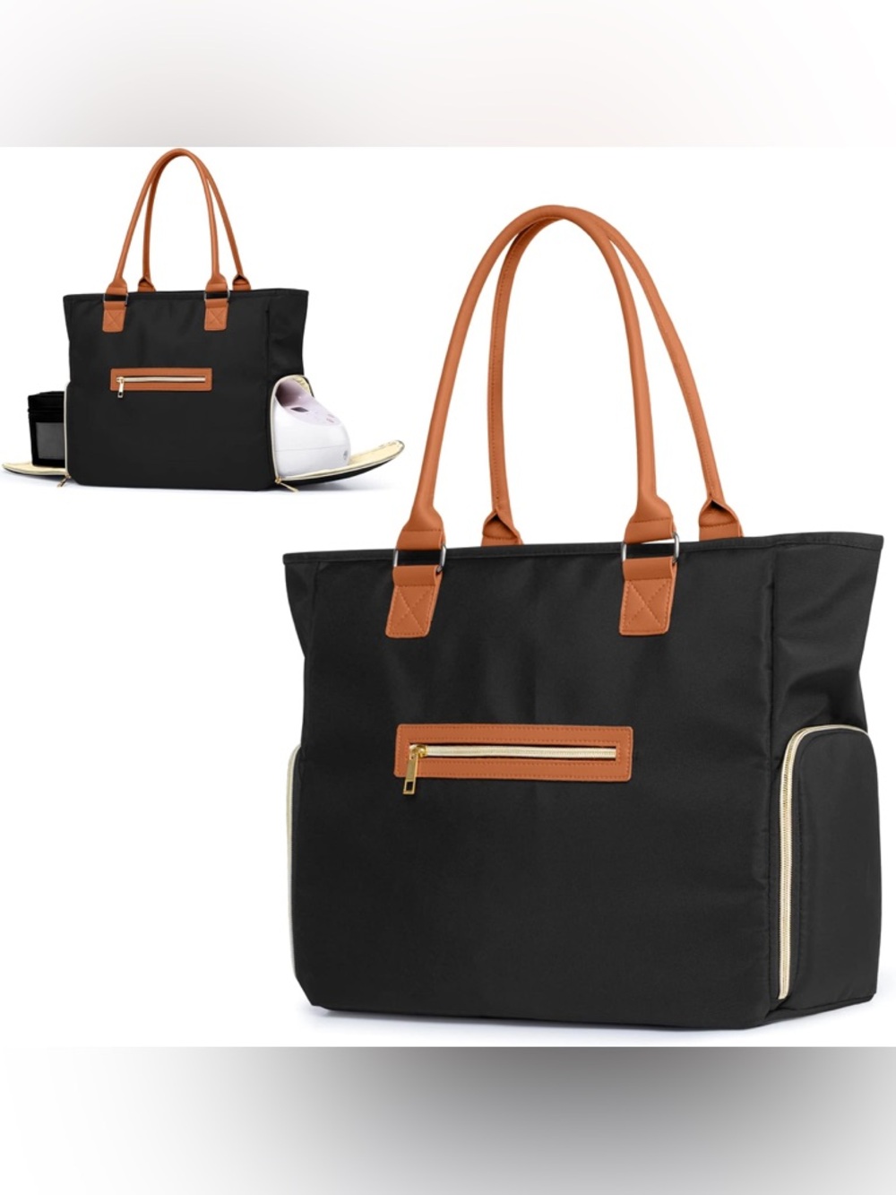 Black and Brown Tote Bag with Pump/Cooler Compartment